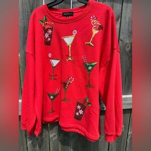 Women’s red sweatshirt with drinks. Size XL